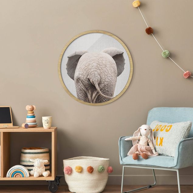 Rond schilderijen Baby Elephant From Behind