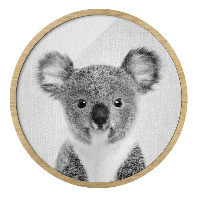 Rond schilderijen Baby Koala Klara Black And White