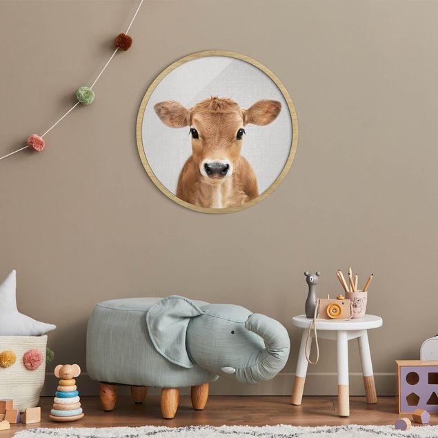Rond schilderijen Baby Cow Kira