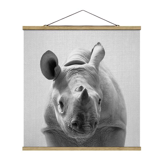 Poster - Baby Nashorn Nina Schwarz Weiß - Quadrat 1:1