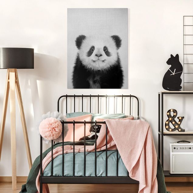 Leinwandbild - Baby Panda Prian Schwarz Weiß - Hochformat 3:4