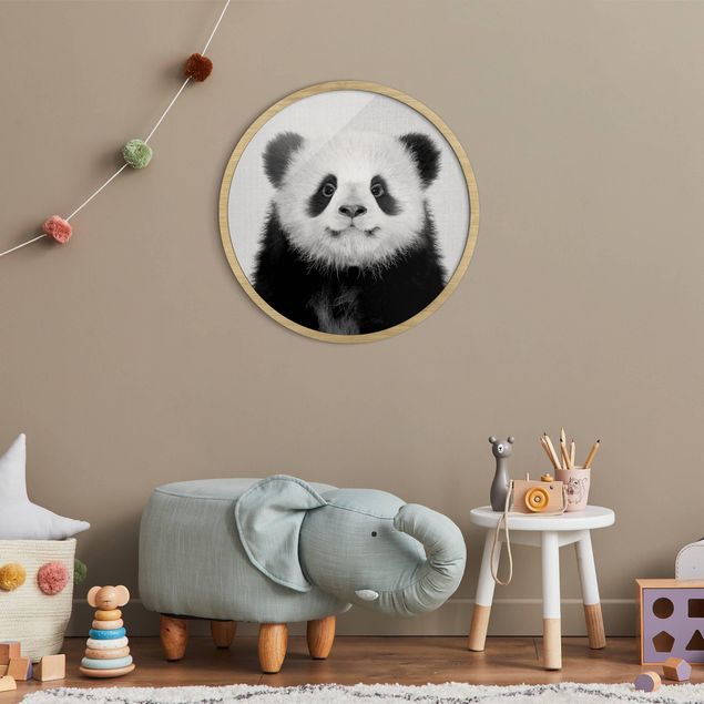 Rond schilderijen Baby Panda Prian Black And White