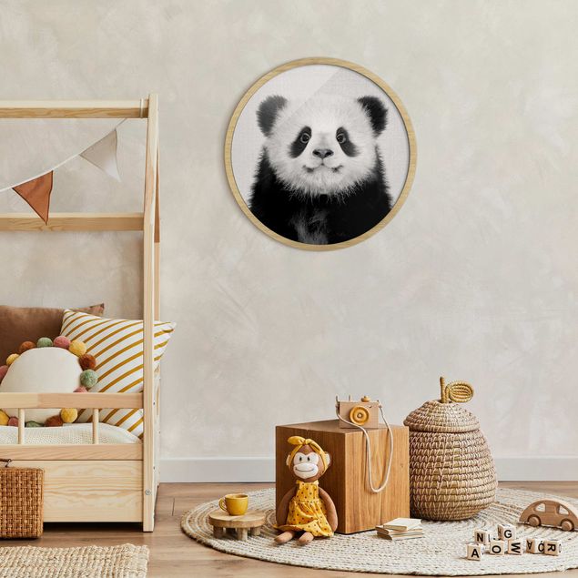 Rond schilderijen Baby Panda Prian Black And White