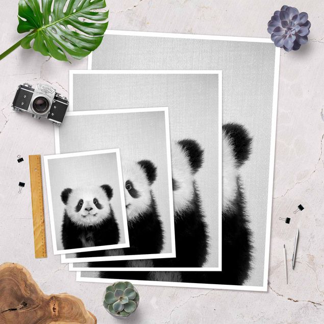 Poster - Baby Panda Prian Schwarz Weiß - Hochformat 3:4