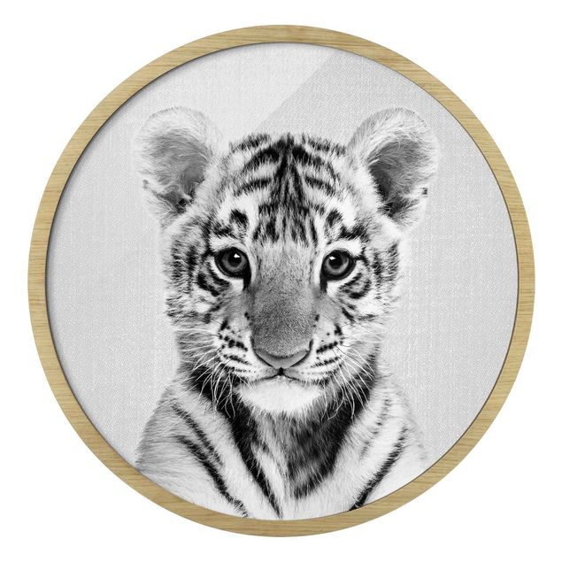 Rond schilderijen Baby Tiger Thor Black And White