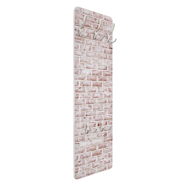 Wandkapstokken houten paneel - Brick Wall Shabby Painted White