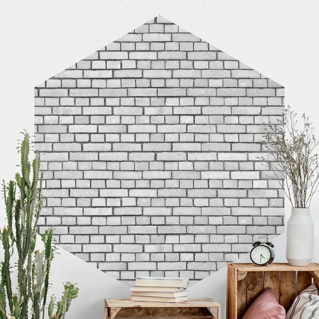 Hexagon Behang Brick Wall White