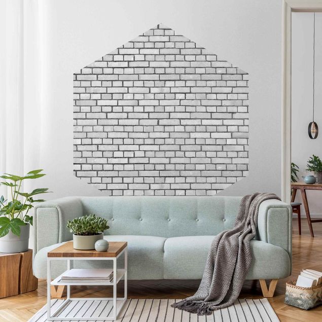 Hexagon Behang Brick Wall White