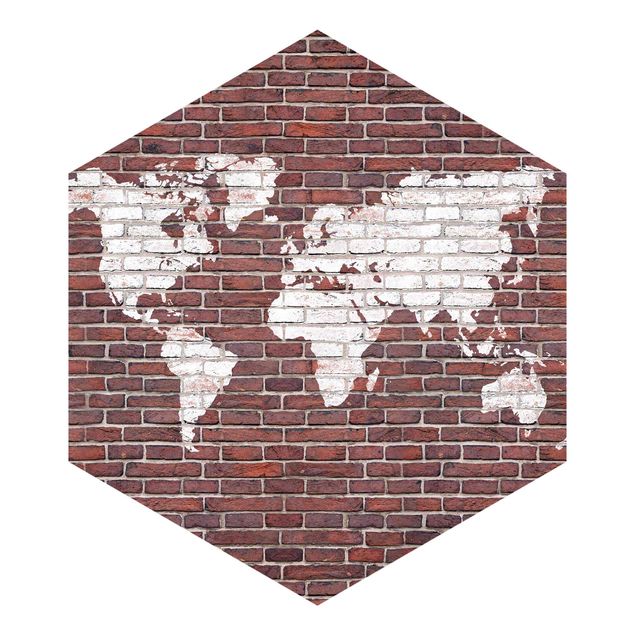 Hexagon Behang Brick World Map