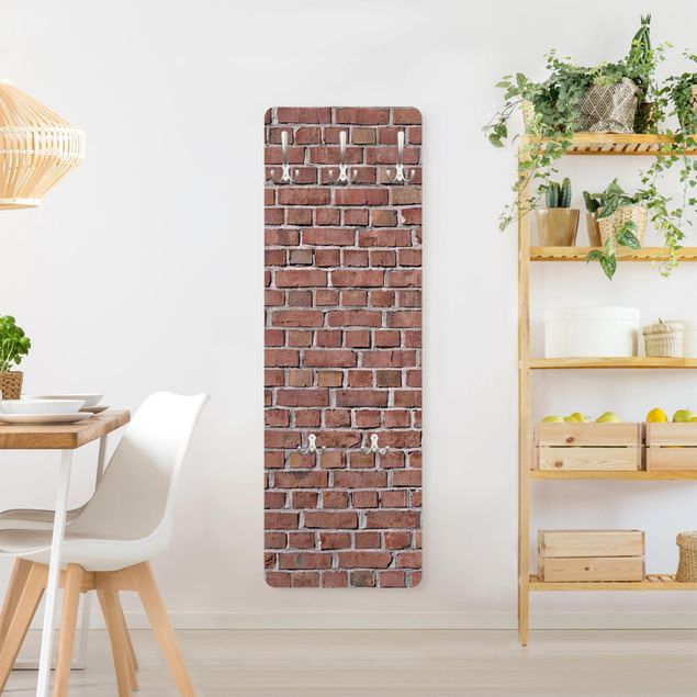 Wandkapstokken houten paneel Brick Tile Wallpaper Red