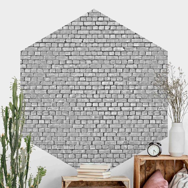 Hexagon Behang Brick Wallpaper Black And White