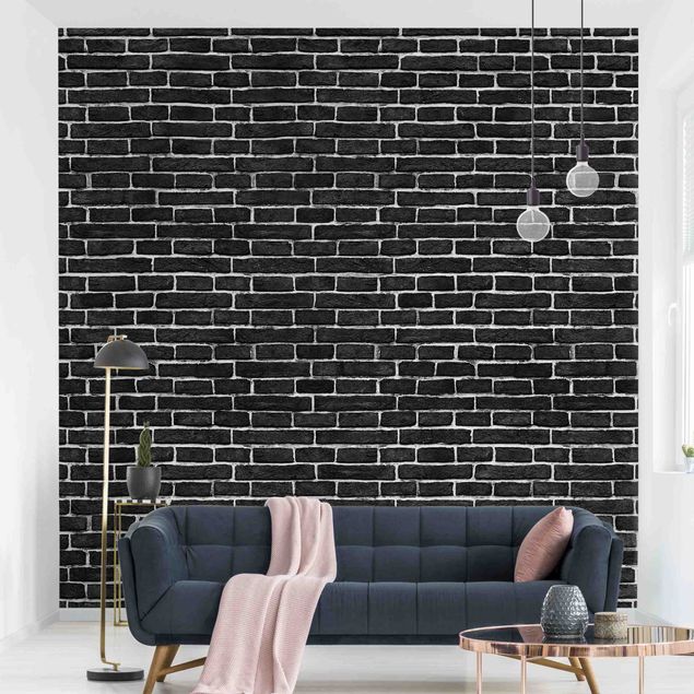 Fotobehang Brick Wall Black