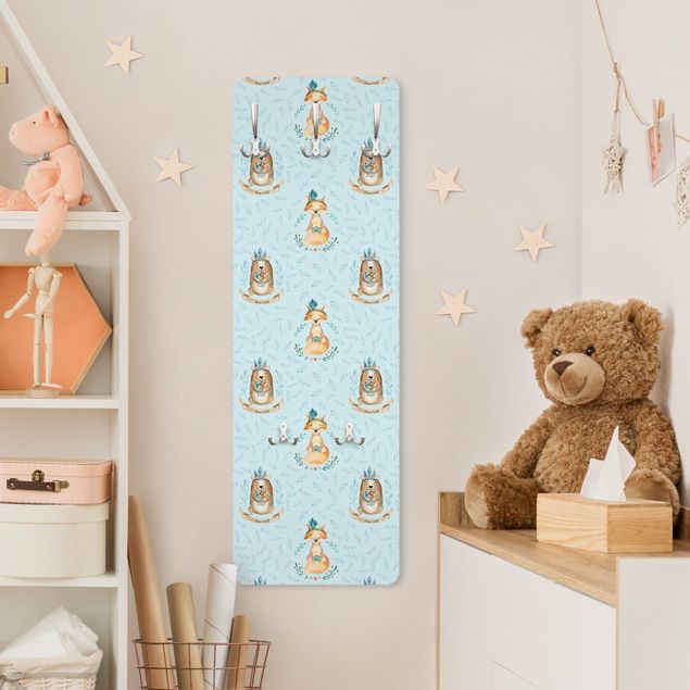 Wandkapstokken houten paneel Bears And Foxes In Front Of Blue