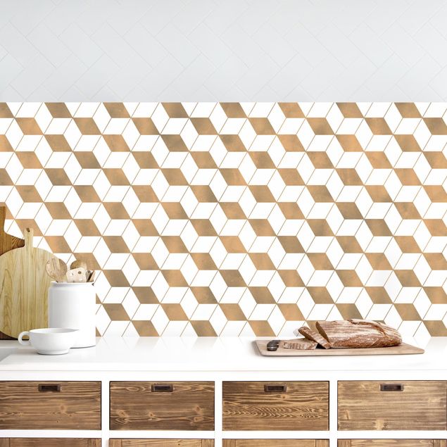Achterwand voor keuken patroon Cube Pattern In 3D Gold