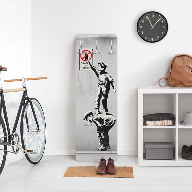 Wandkapstokken houten paneel - Graffiti Is A Crime - Brandalised ft. Graffiti by Banksy