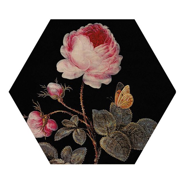 Hexagons houten schilderijen - Barbara Regina Dietzsch - The Hundred-Petalled Rose