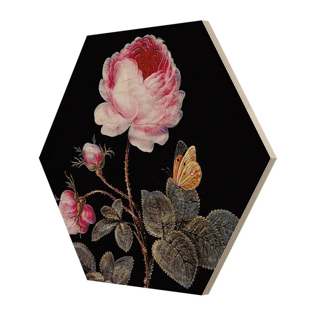 Hexagons houten schilderijen - Barbara Regina Dietzsch - The Hundred-Petalled Rose