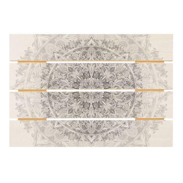 Houten schilderijen op plank Mandala Watercolour Ornament Pattern Black White
