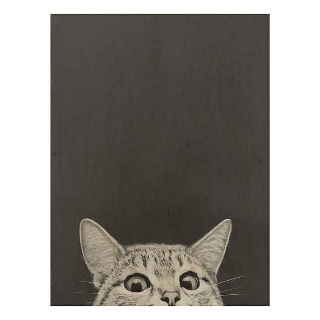 Houten schilderijen Illustration Cat Black And White Drawing