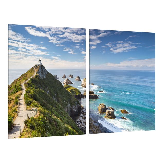 Canvas schilderijen - 2-delig  Nugget Point Lighthouse And Sea New Zealand