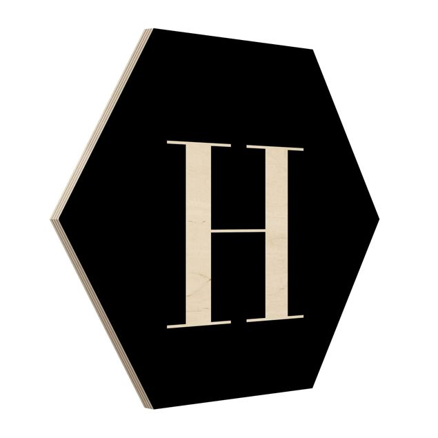 Hexagons houten schilderijen Letter Serif Black H
