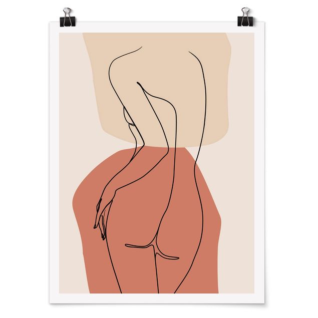 Posters Line Art Woman Back Brown