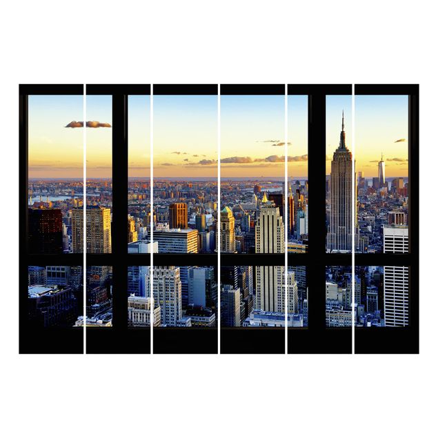 Schuifgordijnen Window view - Sunrise New York