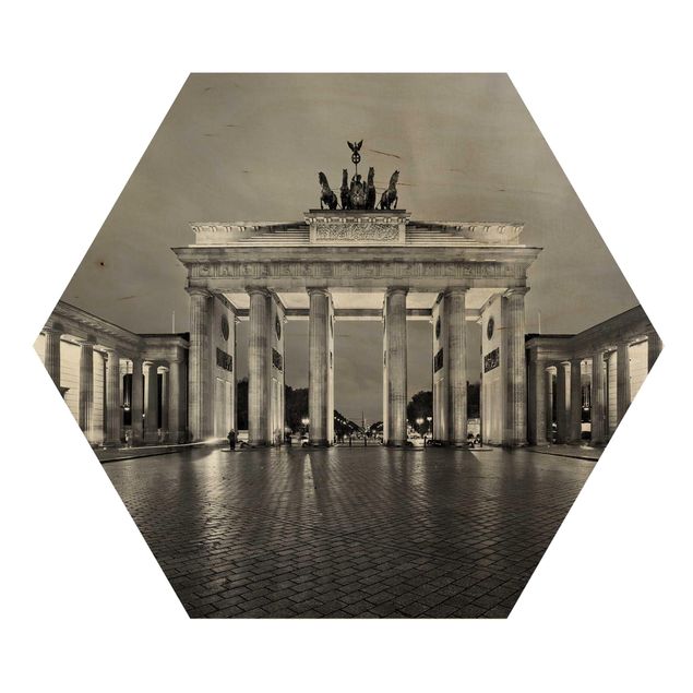 Hexagons houten schilderijen Illuminated Brandenburg Gate II