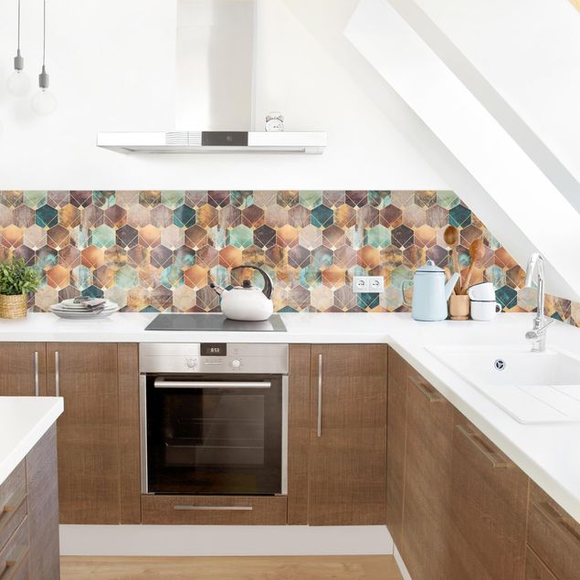 Achterwand voor keuken abstract Turquoise Geometry Golden Art Deco II