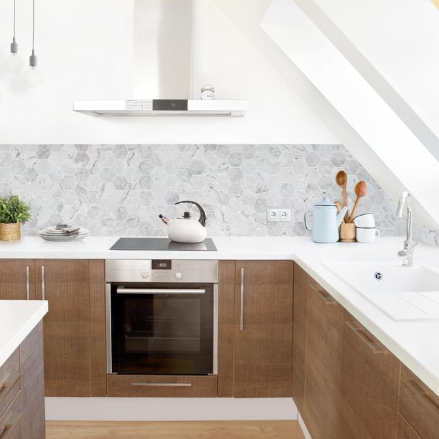 Achterwand voor keuken abstract Marble Hexagon Tiles - Light Grey