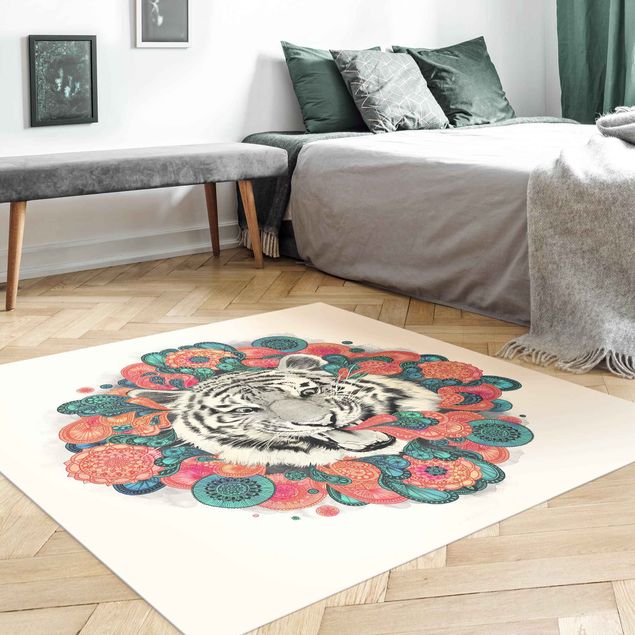 Vloerkleed bloemen Illustration Tiger Drawing Mandala Paisley