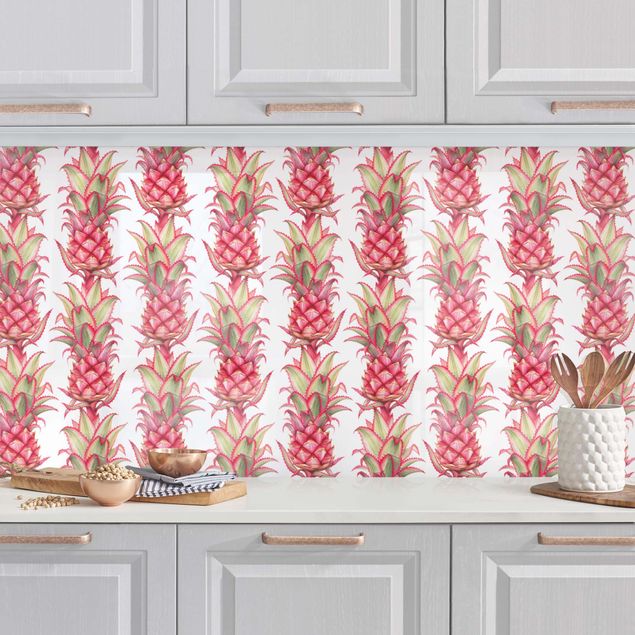 Achterwand voor keuken bloemen Tropical Pineapple Stripes