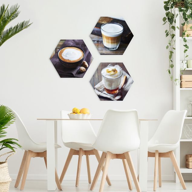 Hexagons Forex schilderijen - 3-delig Caffè Latte