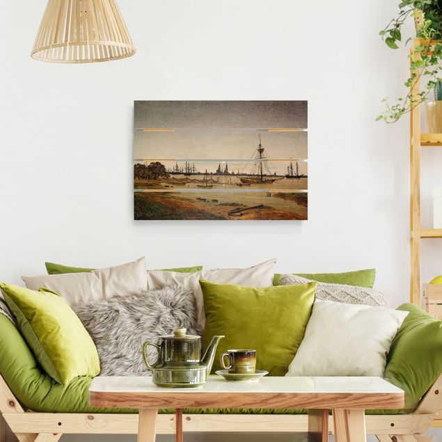 Houten schilderijen op plank Caspar David Friedrich - Harbor at Moonlight