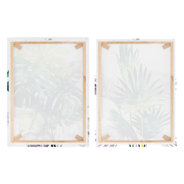 Canvas schilderijen - 2-delig  Exotic Foliage - Fan Palm And Monstera Set I