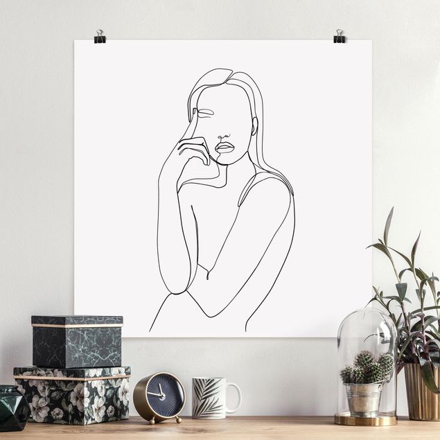 Posters Line Art Pensive Woman Black And White