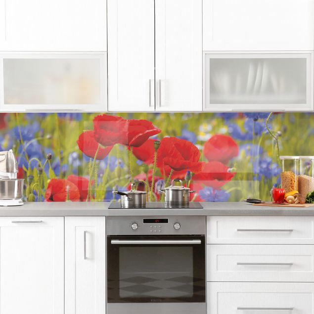 Achterwand in keuken Summer Meadow With Poppies And Cornflowers