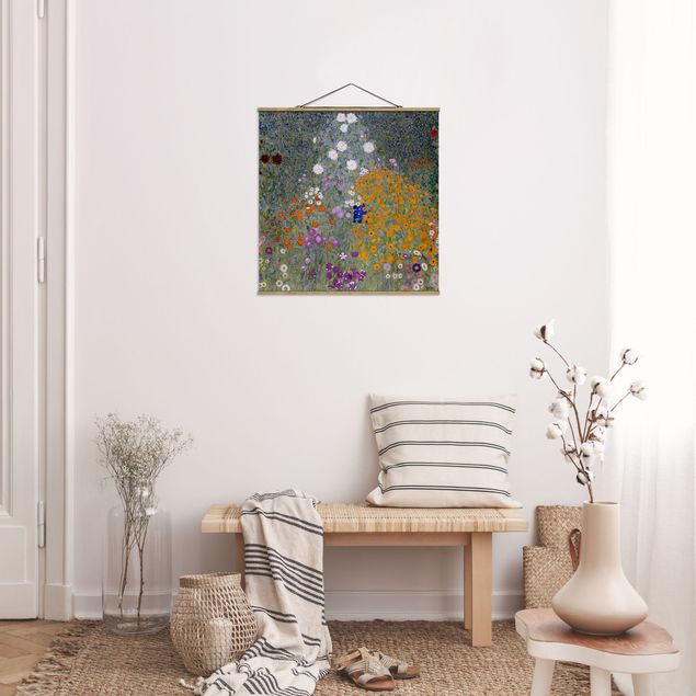 Stoffen schilderij met posterlijst Gustav Klimt - Cottage Garden
