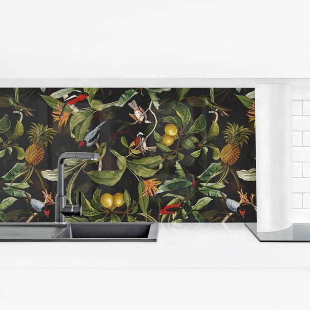 Achterwand voor keuken Birds With Pineapple Green