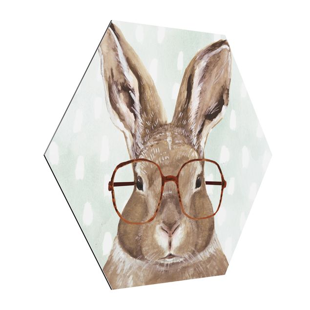 Hexagons Aluminium Dibond schilderijen Animals With Glasses - Rabbit