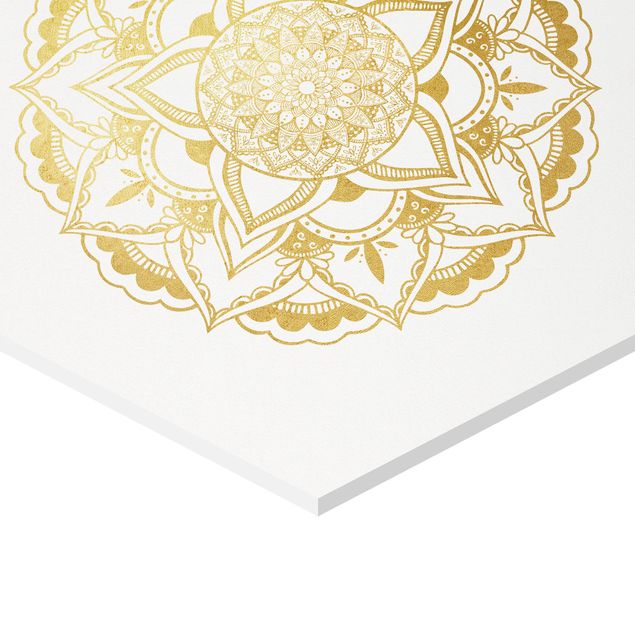 Hexagons Forex schilderijen - 3-delig Mandala Flower Sun Illustration Set Gold