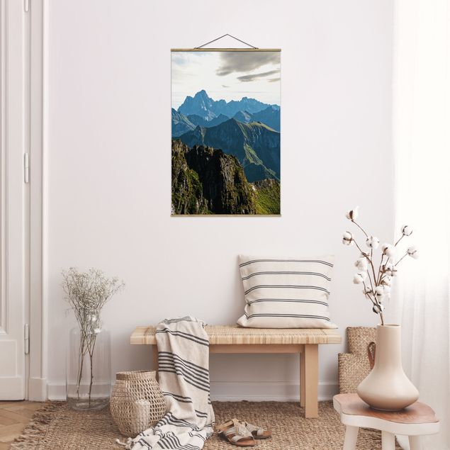 Stoffen schilderij met posterlijst Mountains On The Lofoten
