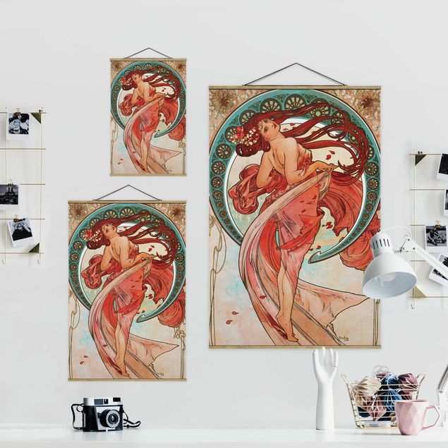 Stoffen schilderij met posterlijst Alfons Mucha - Four Arts - Dance