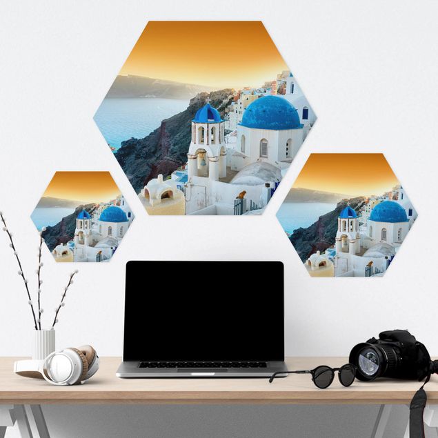 Hexagons Forex schilderijen Santorini Sunset