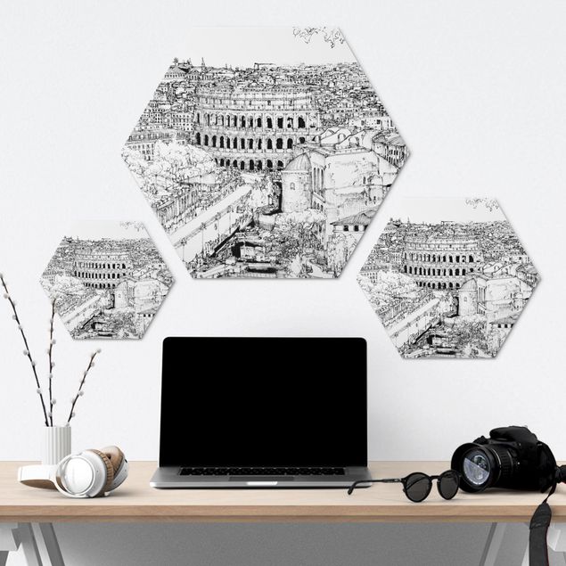 Hexagons Aluminium Dibond schilderijen City Study - Rome