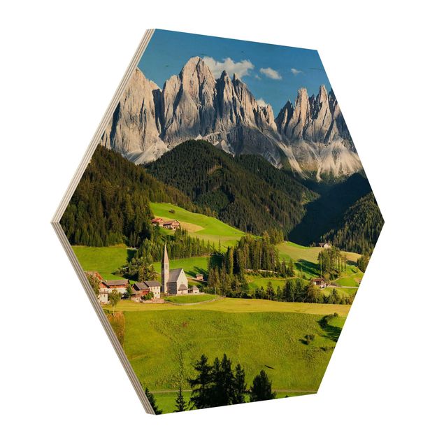 Hexagons houten schilderijen Odle In South Tyrol