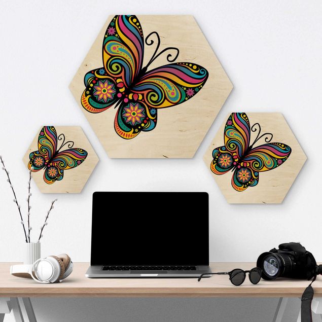 Hexagons houten schilderijen No.BP22 Mandala Butterfly
