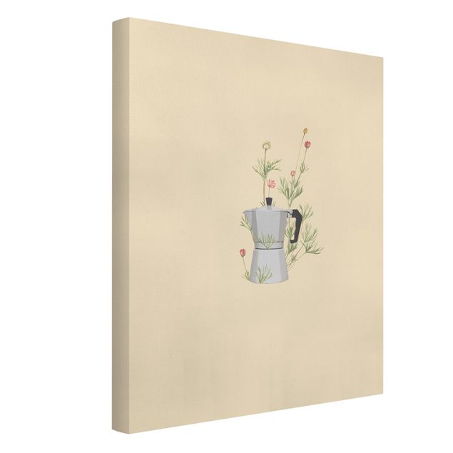 Canvas schilderijen - Bialetti with flowers