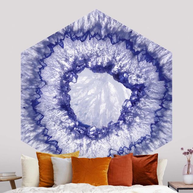 Hexagon Behang Blue Purple Crystal