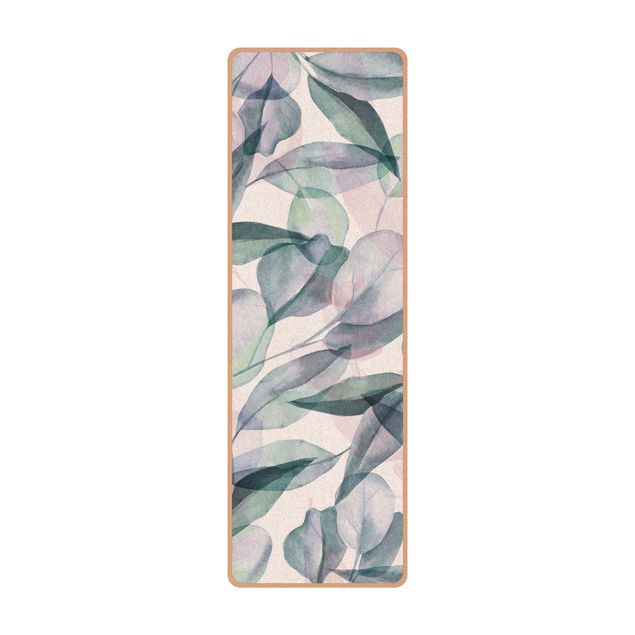 Yogamat kurk Blue And Pink Eucalyptus Leaves Watercolour